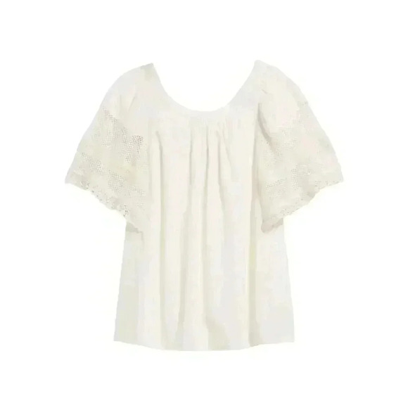 Old Navy Women's Cream Cotton Crochet Lace Flutter Sleeve Swing Top - Picture 1 of 13